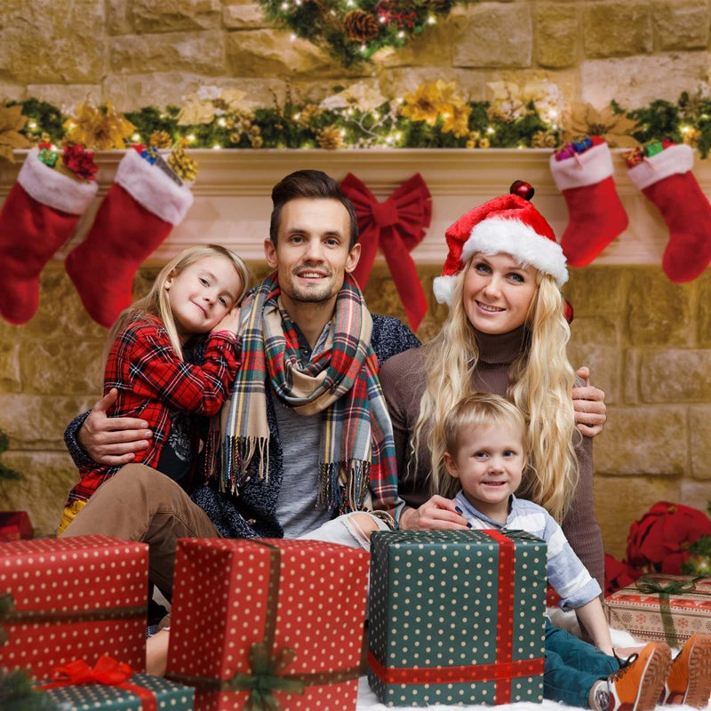 Funnytree 7x5ft Christmas Fireplace Backdrop Interior Vintage Xmas Tree Stockings Photography Background Portrait Photobooth Party Banner Decorations Photo Studio Props - Image 2